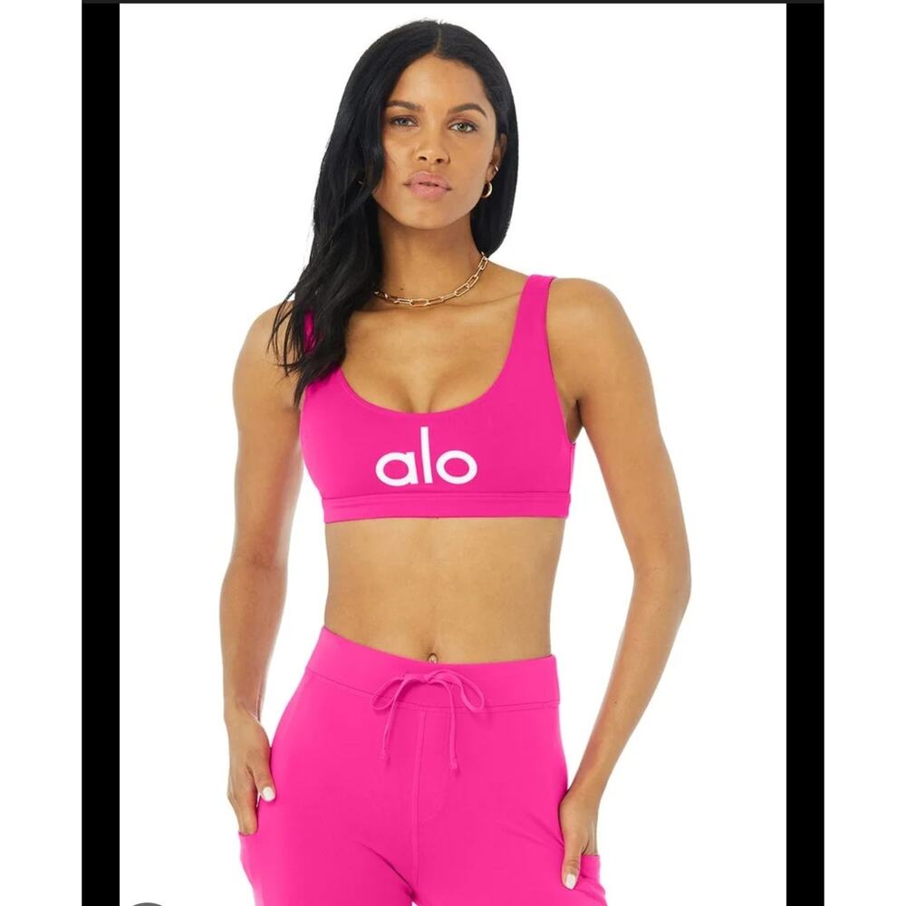 Alo Pink Ambient Logo Bra Size: L
